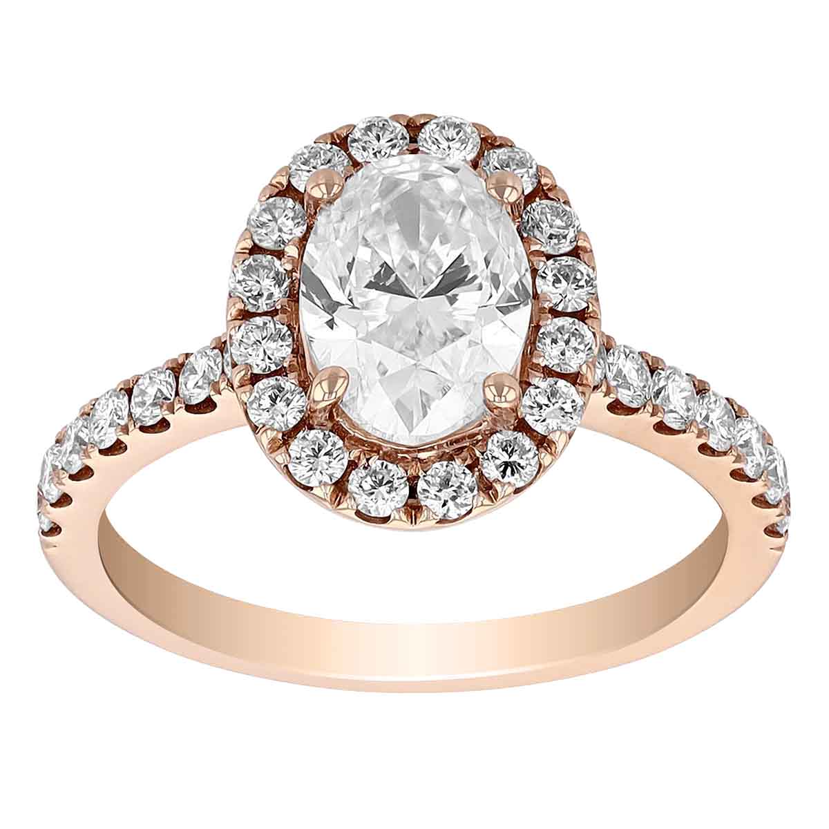 Oval Diamond Halo Engagement Ring in Rose Gold