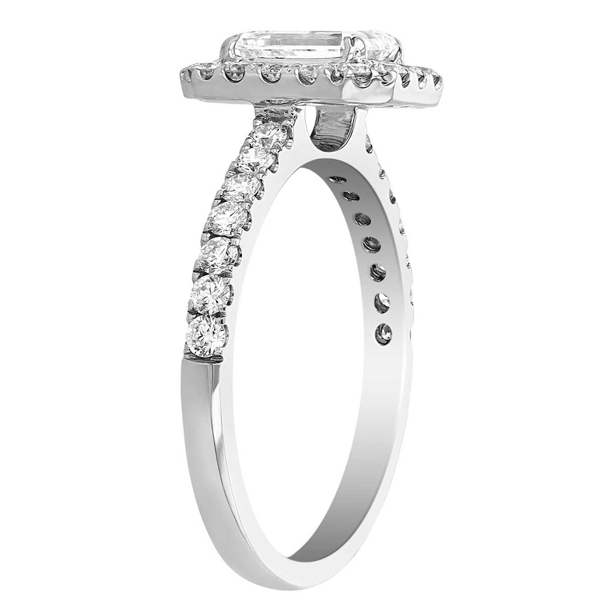 Emerald Cut Diamond Halo Engagement Ring in White Gold