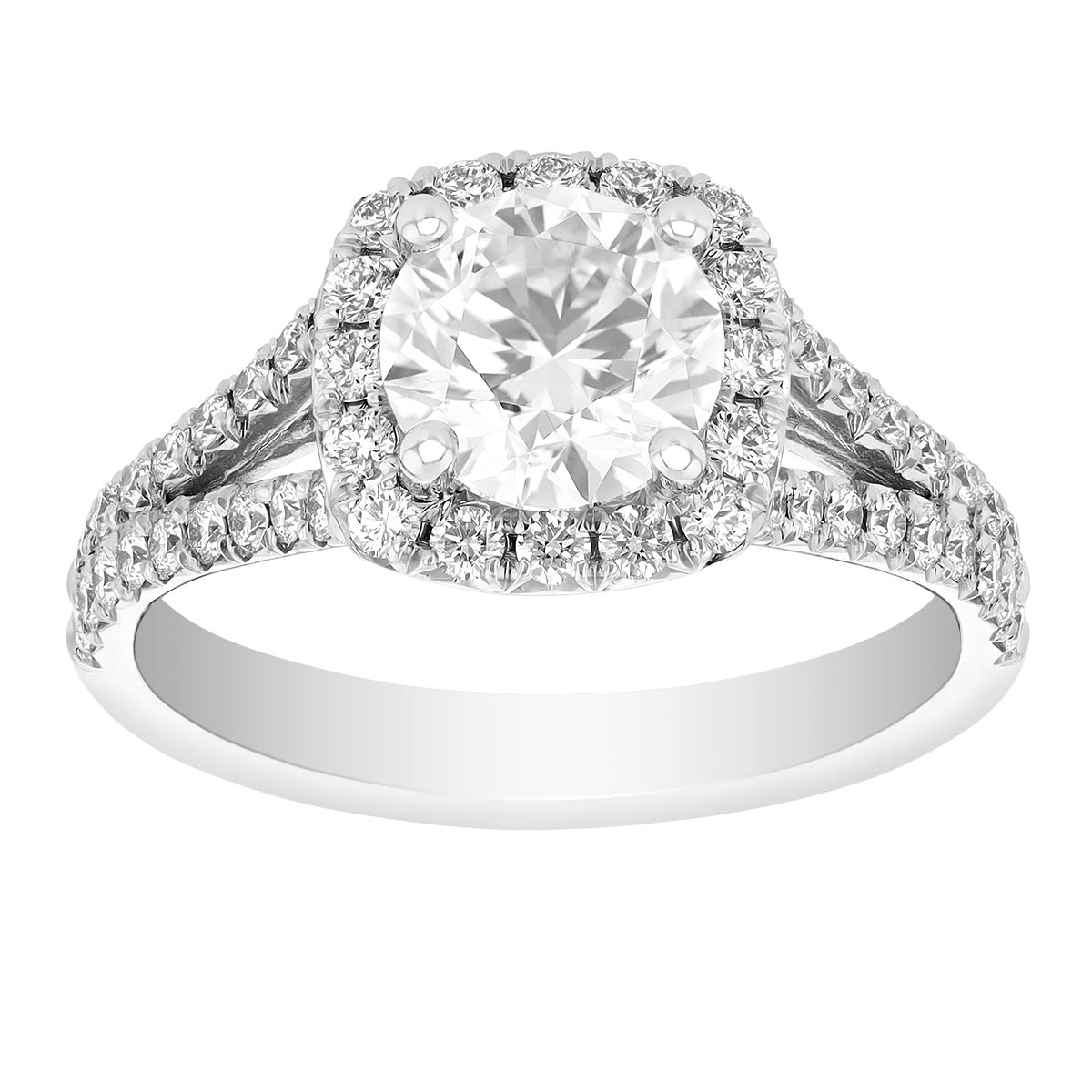 Kalahari Dream Diamond Engagement Ring with Diamond Halo & Split Shank in White Gold, 1.21 ct