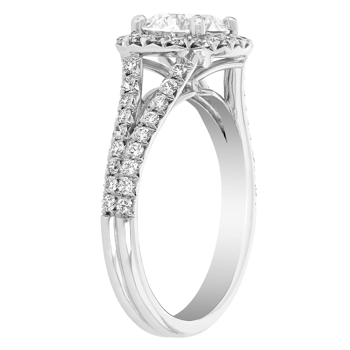 Kalahari Dream Diamond Engagement Ring with Diamond Halo & Split Shank in White Gold, 1.21 ct