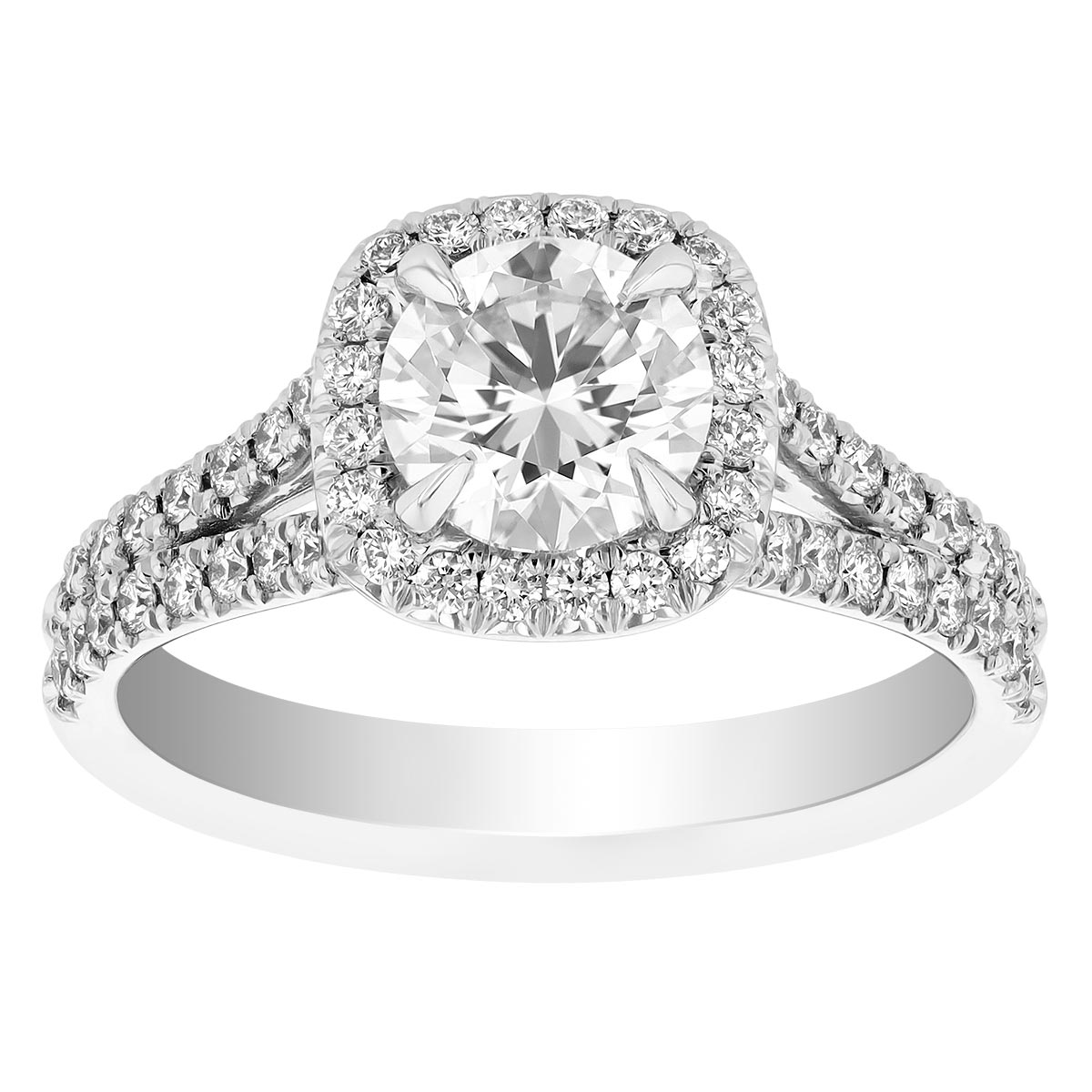 Kalahari Dream Diamond Engagement Ring with Diamond Halo & Split Shank in White Gold, 1.01 ct