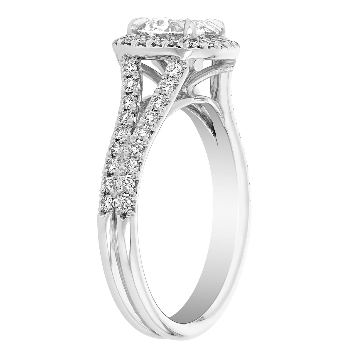Kalahari Dream Diamond Engagement Ring with Diamond Halo & Split Shank in White Gold, 1.01 ct