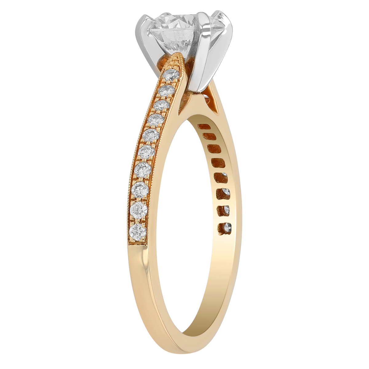 Borsheims Signature Round Diamond Engagement Ring with Side Stones in 14K Yellow Gold, .81 ct