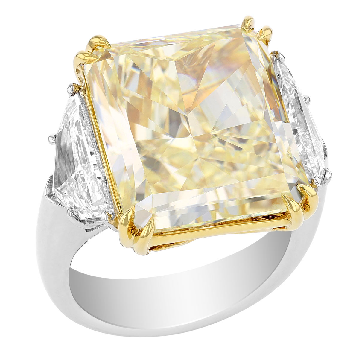 J.B. Star Radiant Fancy Yellow 3 Stone Diamond Engagement Ring in Platinum