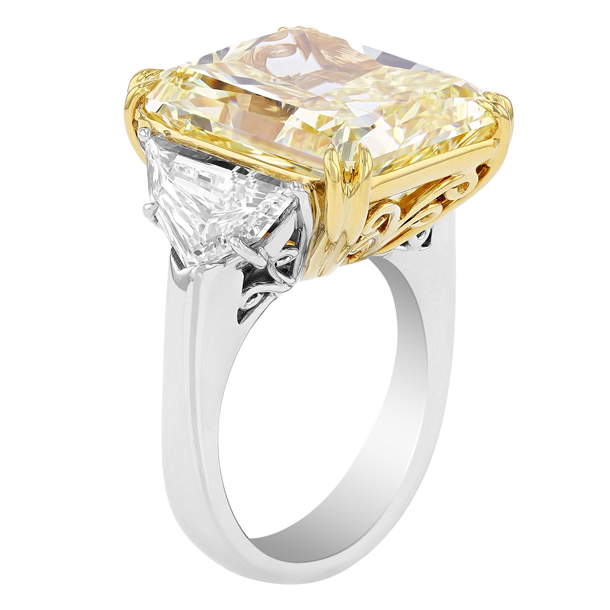 J.B. Star Radiant Fancy Yellow 3 Stone Diamond Engagement Ring in Platinum
