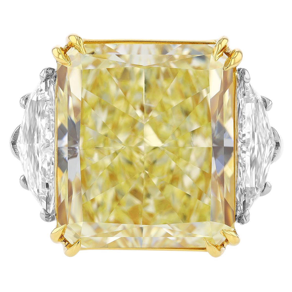 J.B. Star Radiant Fancy Yellow 3 Stone Diamond Engagement Ring in Platinum