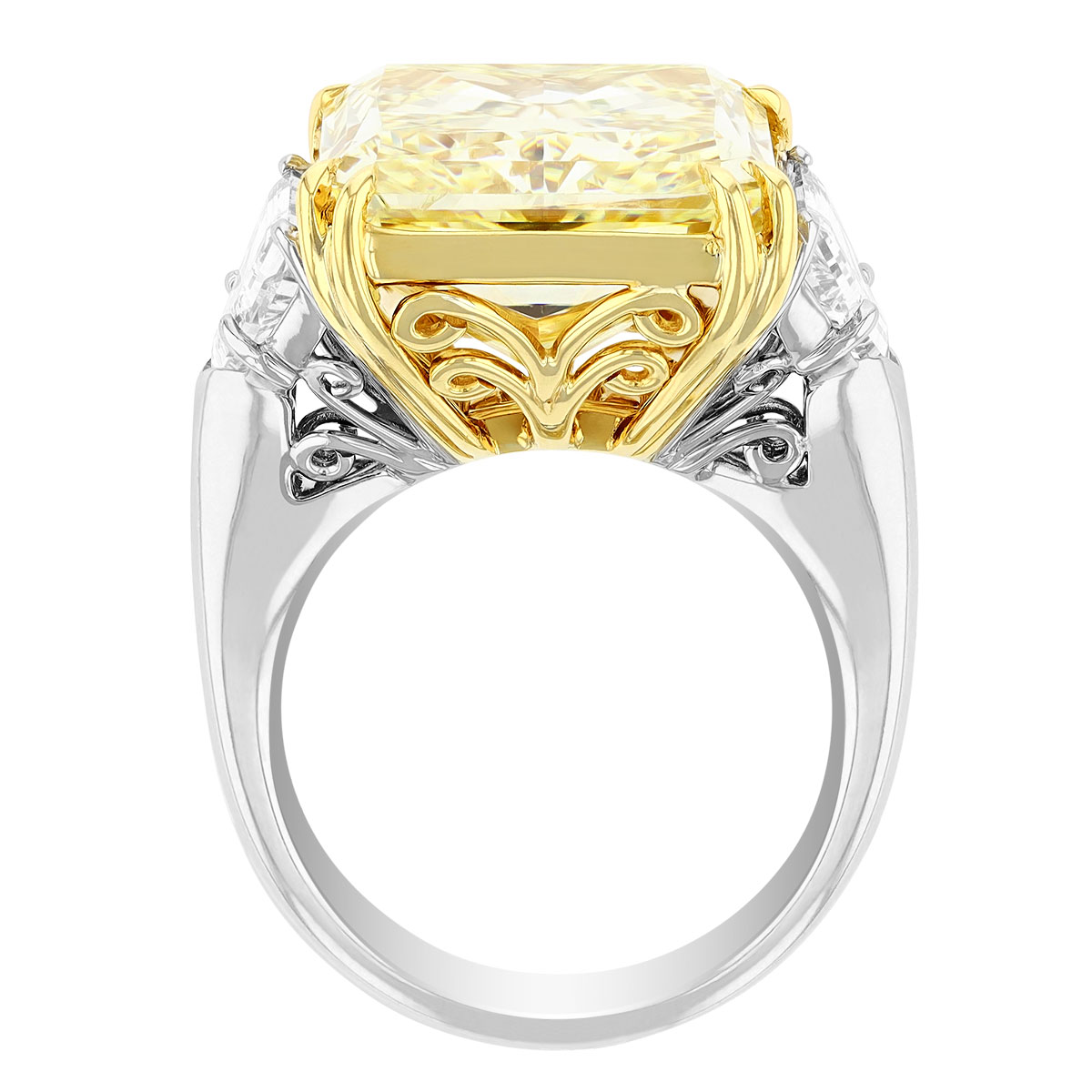 J.B. Star Radiant Fancy Yellow 3 Stone Diamond Engagement Ring in Platinum