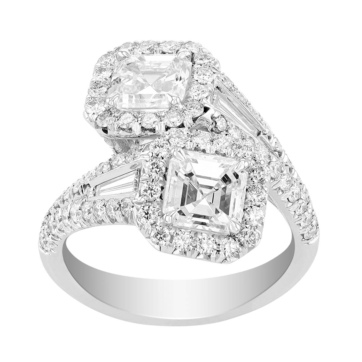 J.B. Star Twogether Asscher Cut Diamond Halo Bypass Ring in Platinum