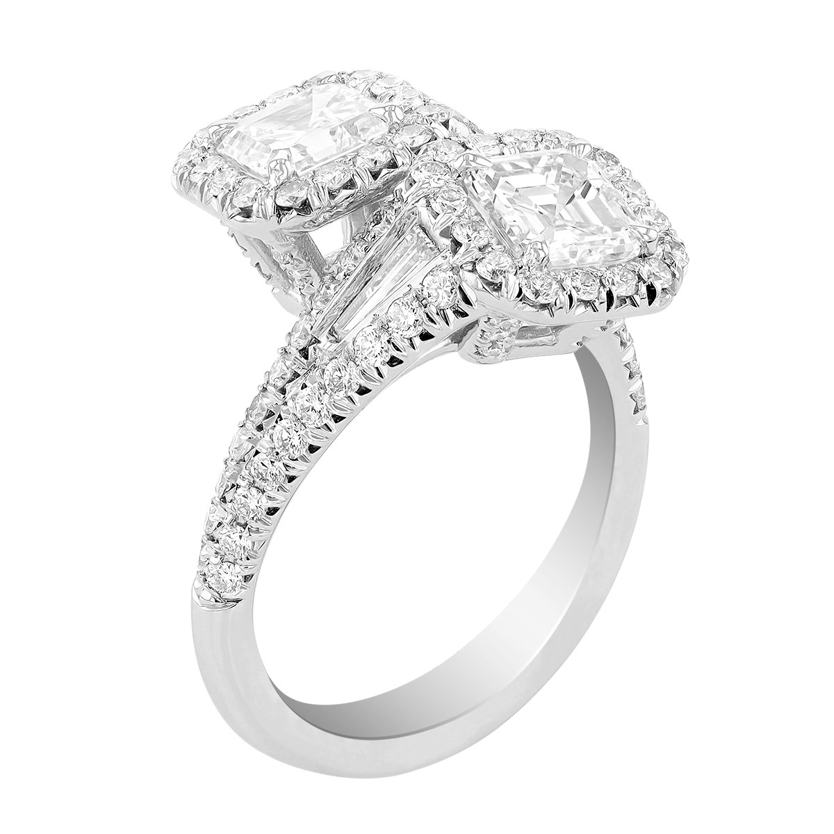 J.B. Star Twogether Asscher Cut Diamond Halo Bypass Ring in Platinum