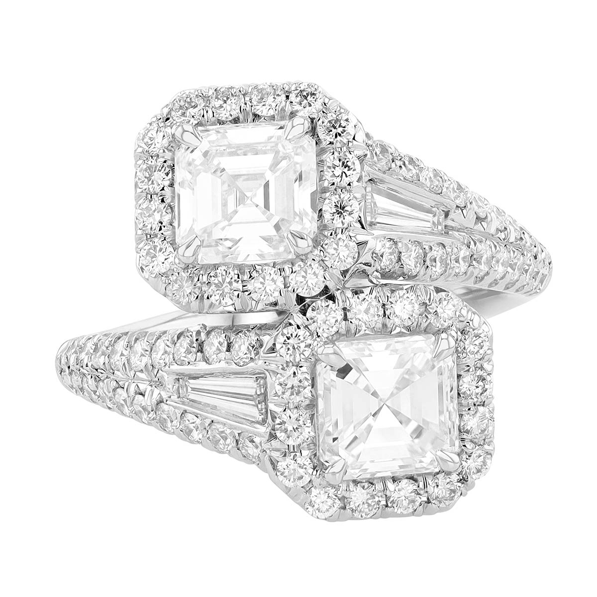 J.B. Star Twogether Asscher Cut Diamond Halo Bypass Ring in Platinum