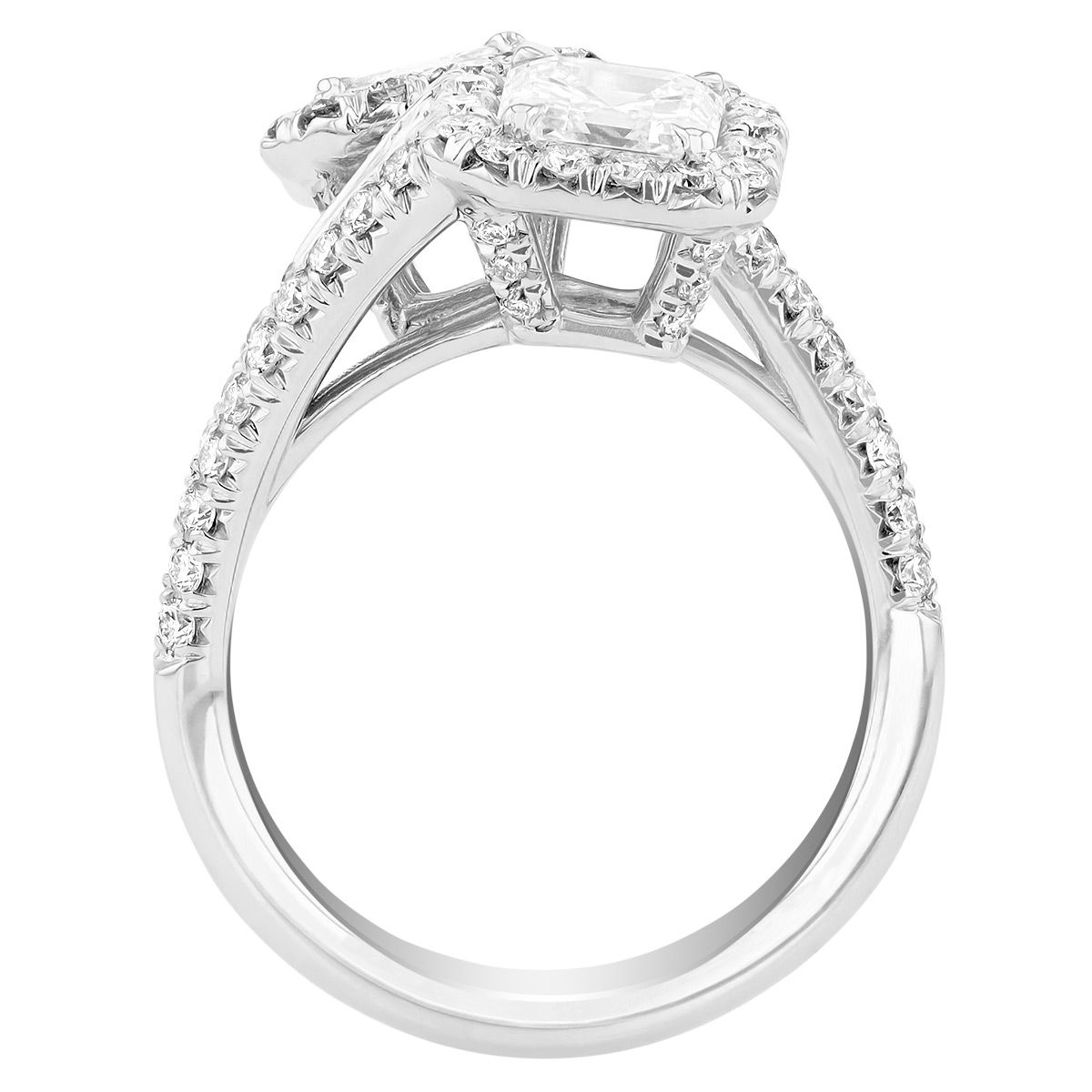 J.B. Star Twogether Asscher Cut Diamond Halo Bypass Ring in Platinum