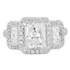 J.B. Star Radiant Diamond 3 Stone Halo Engagement Ring in Platinum