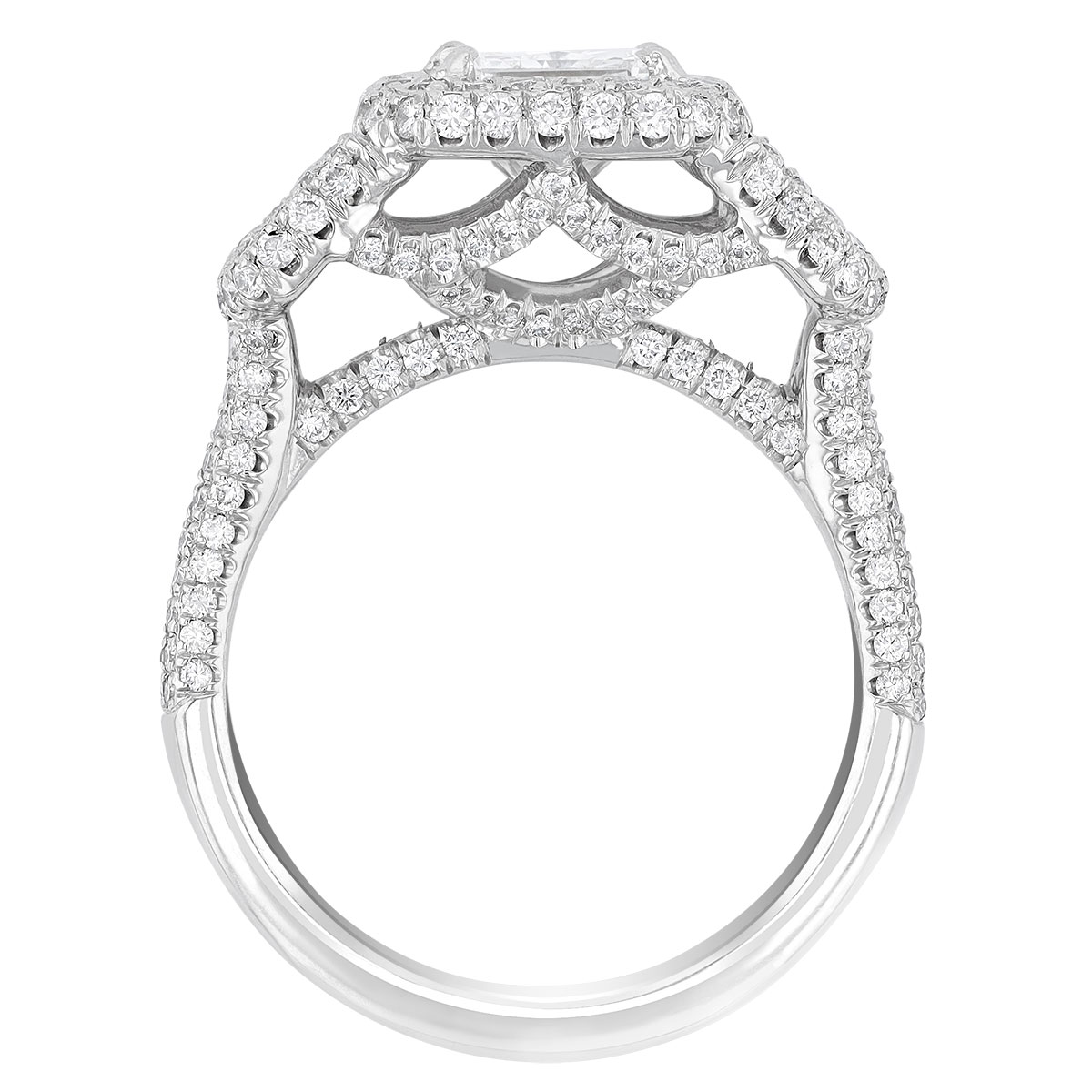 J.B. Star Radiant Diamond 3 Stone Halo Engagement Ring in Platinum