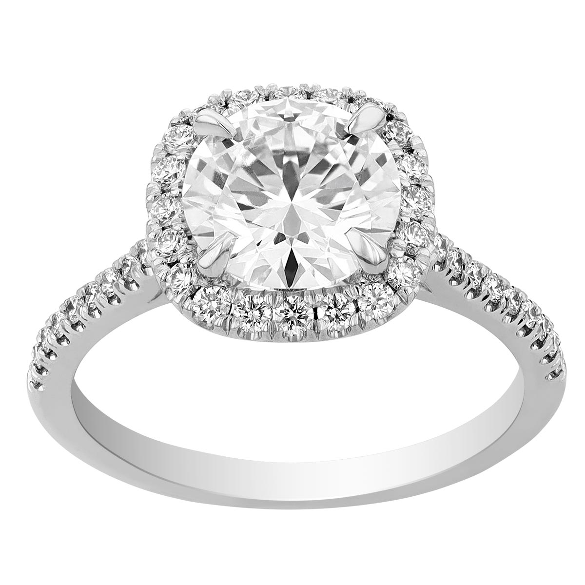 Kalahari Dream Diamond Halo Engagement Ring with Side Stones in White Gold, 1.70 ct