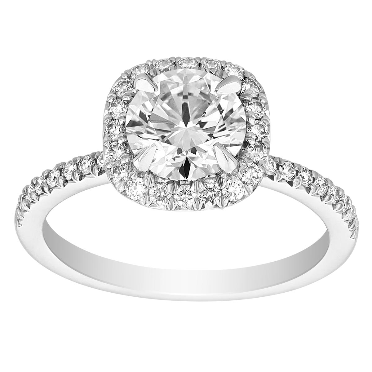 Kalahari Dream Diamond Halo Engagement Ring with Side Stones in White Gold, 1.25 ct