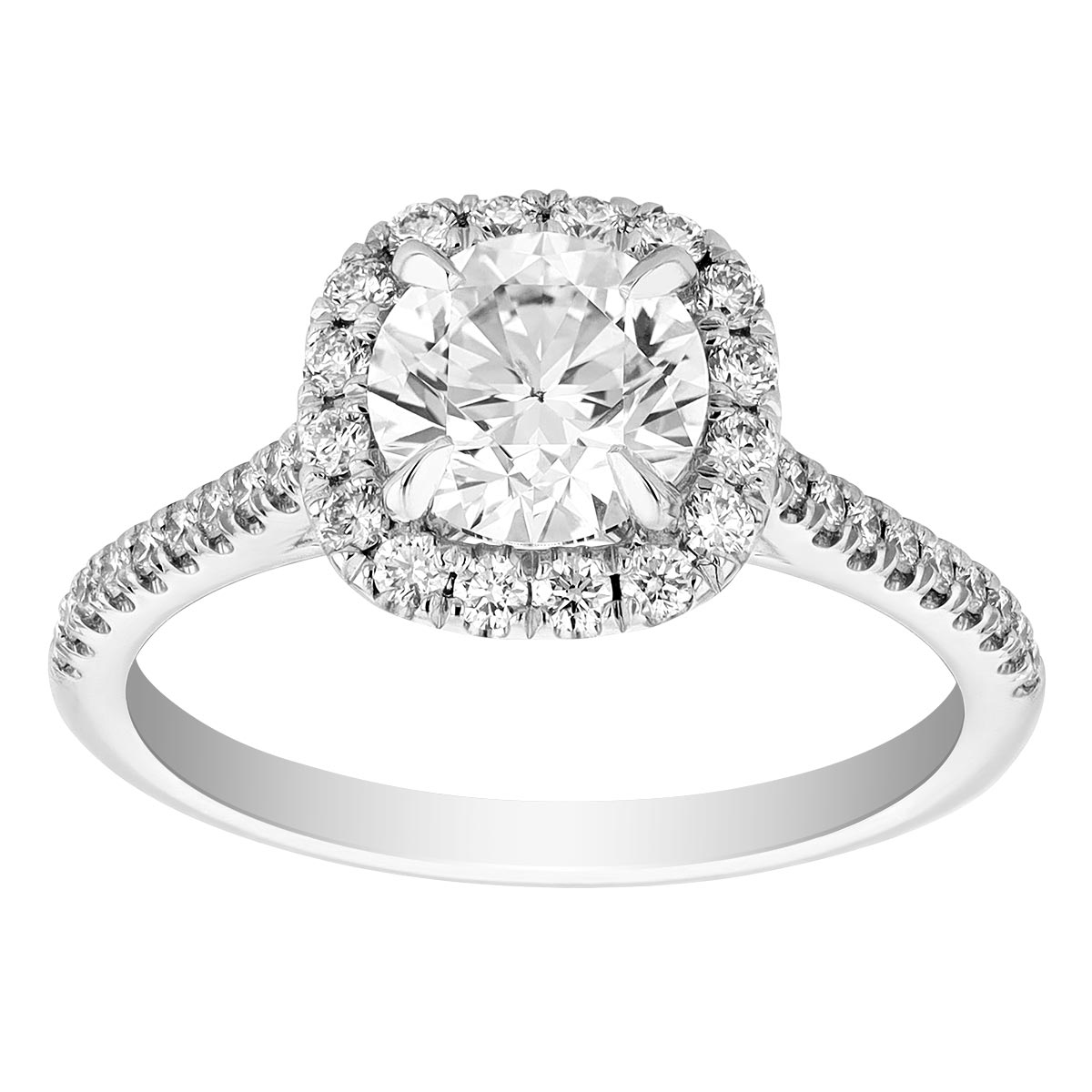 Kalahari Dream Diamond Halo Engagement Ring with Side Stones in White Gold, 1.10 ct