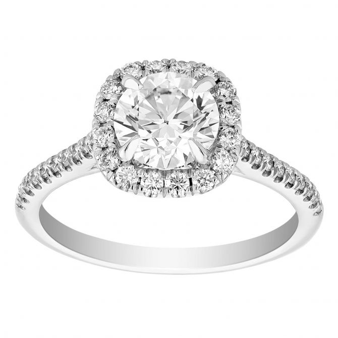 Kalahari Dream Diamond Halo Engagement Ring with Side Stones in White Gold, 1.10 ct