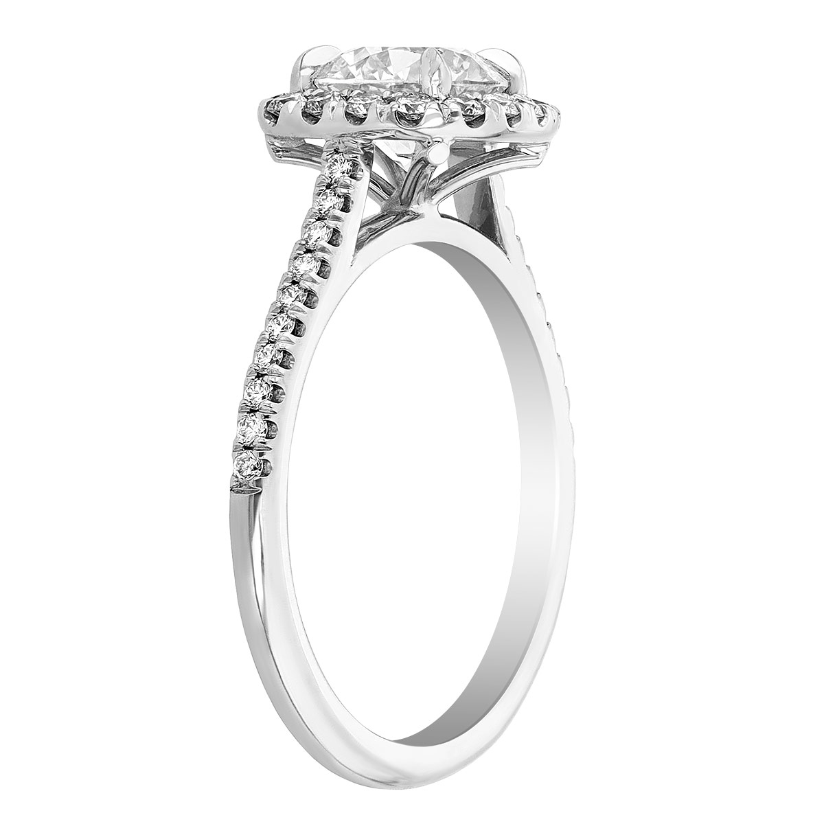 Kalahari Dream Diamond Halo Engagement Ring with Side Stones in White Gold, 1.10 ct