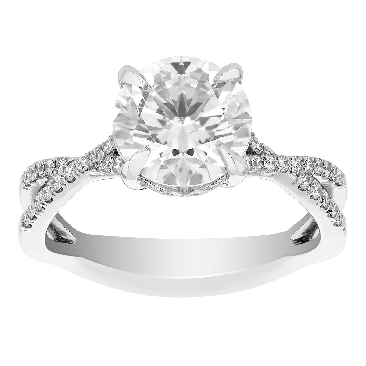Kalahari Dream Diamond Engagement Ring with Criss Cross Shank in White Gold, 2.03 ct