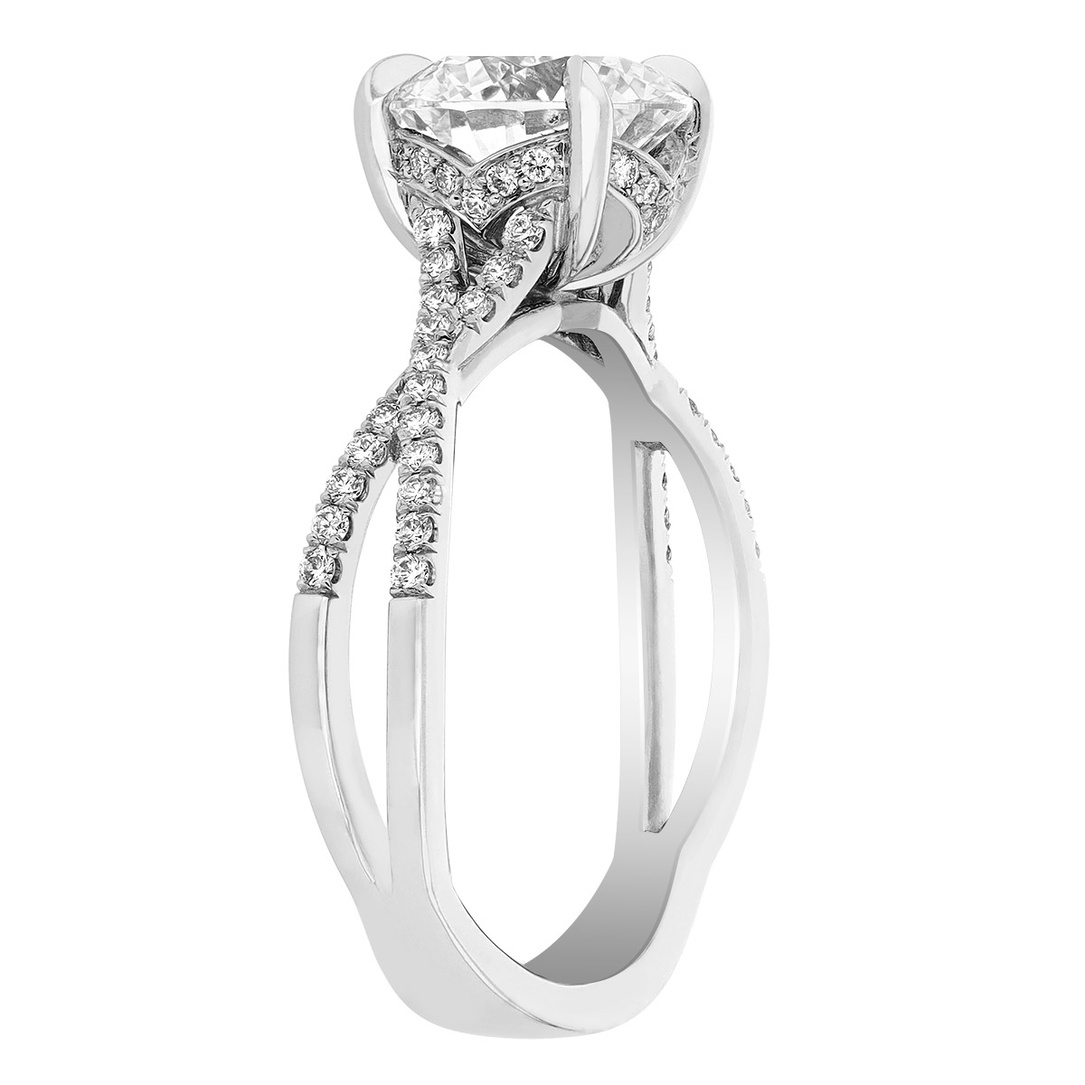 Kalahari Dream Diamond Engagement Ring with Criss Cross Shank in White Gold, 2.03 ct