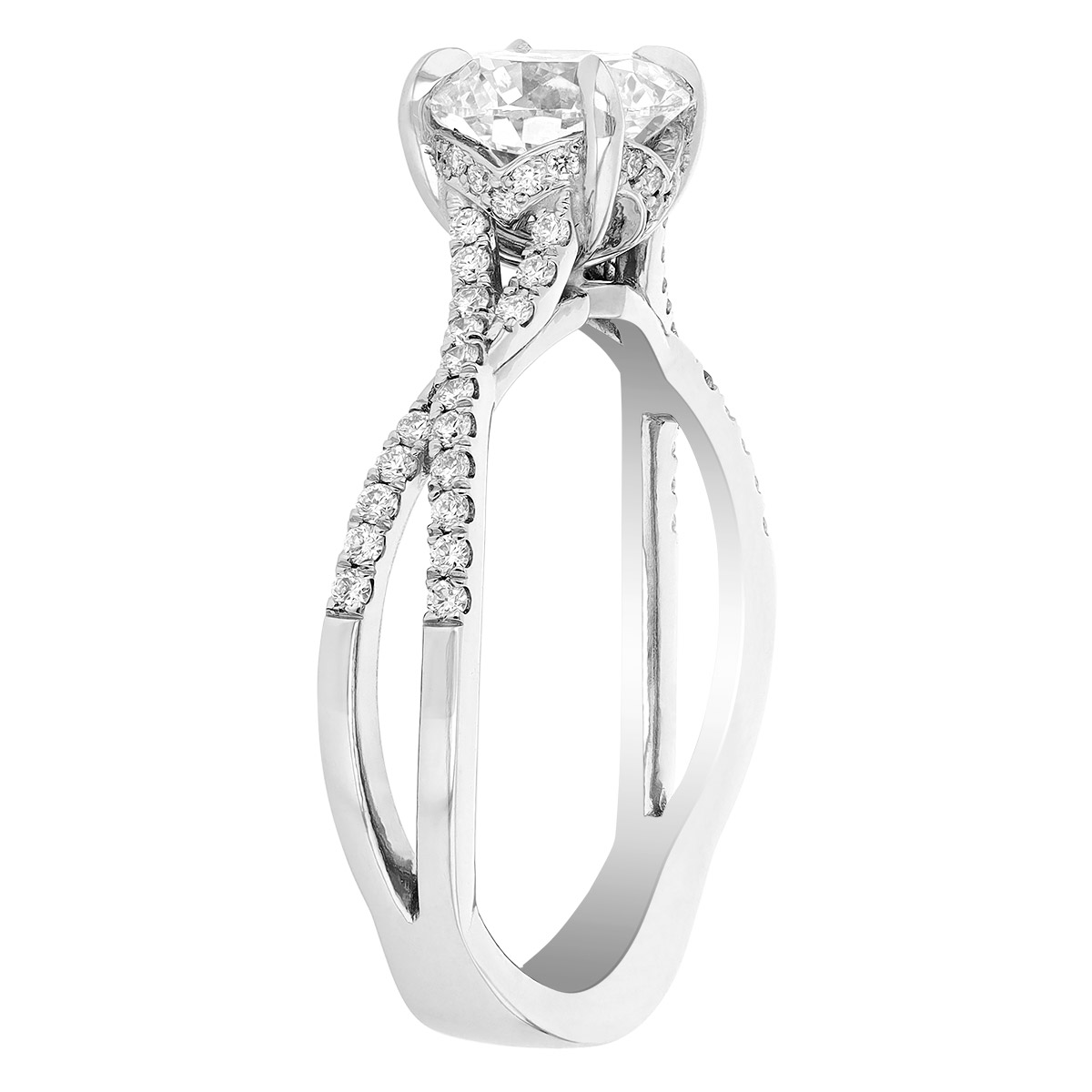 Kalahari Dream Diamond Engagement Ring with Criss Cross Shank in White Gold, 1.20 ct