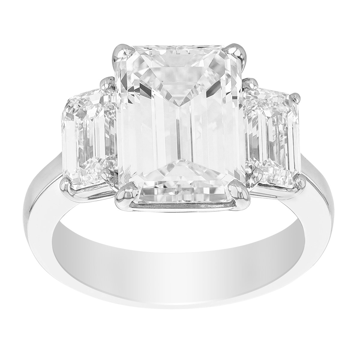 J.B. Star Emerald Cut Diamond 3 Stone Engagement Ring in Platinum, 5.02 ct