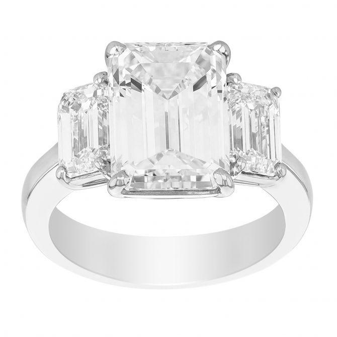 J.B. Star Emerald Cut Diamond 3 Stone Engagement Ring in Platinum, 5.02 ct
