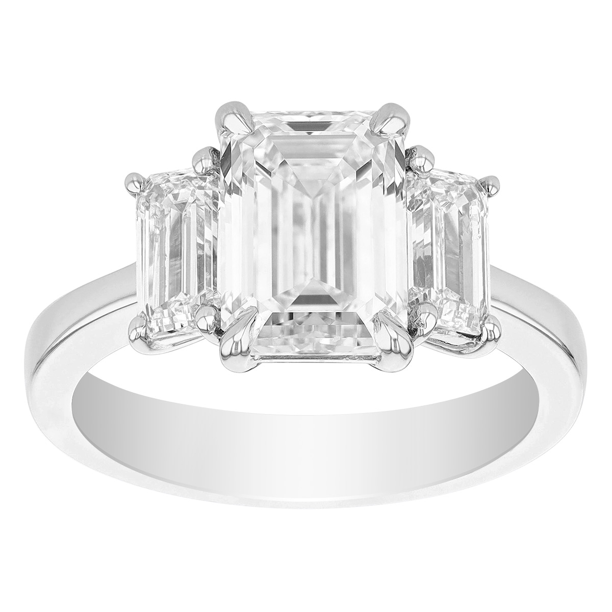J.B. Star Emerald Cut Diamond 3 Stone Engagement Ring in Platinum, 2.51 ct