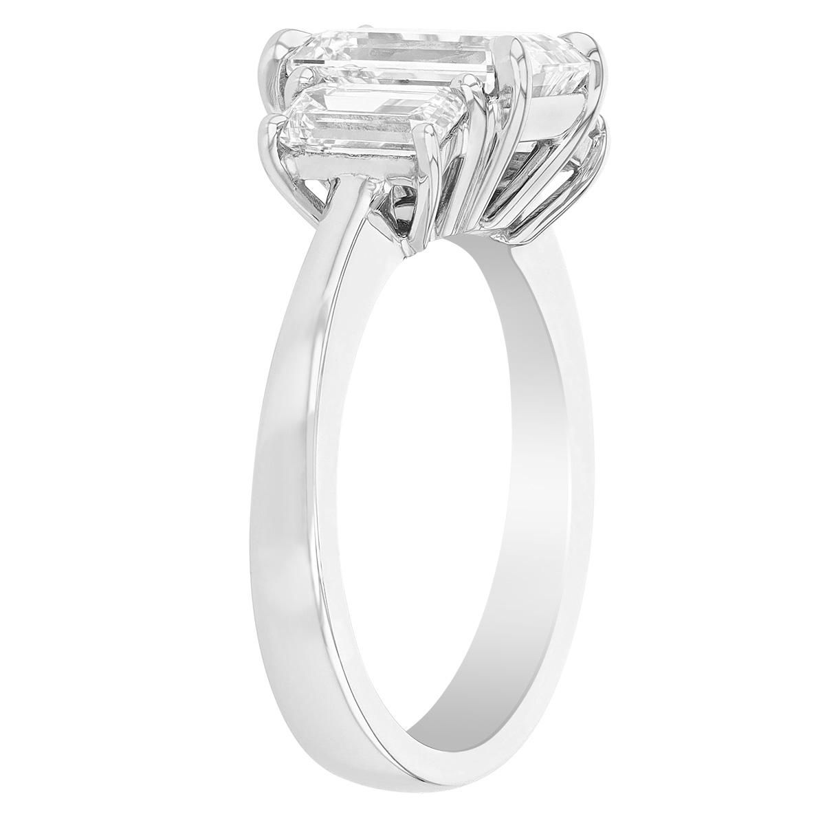 J.B. Star Emerald Cut Diamond 3 Stone Engagement Ring in Platinum, 2.51 ct