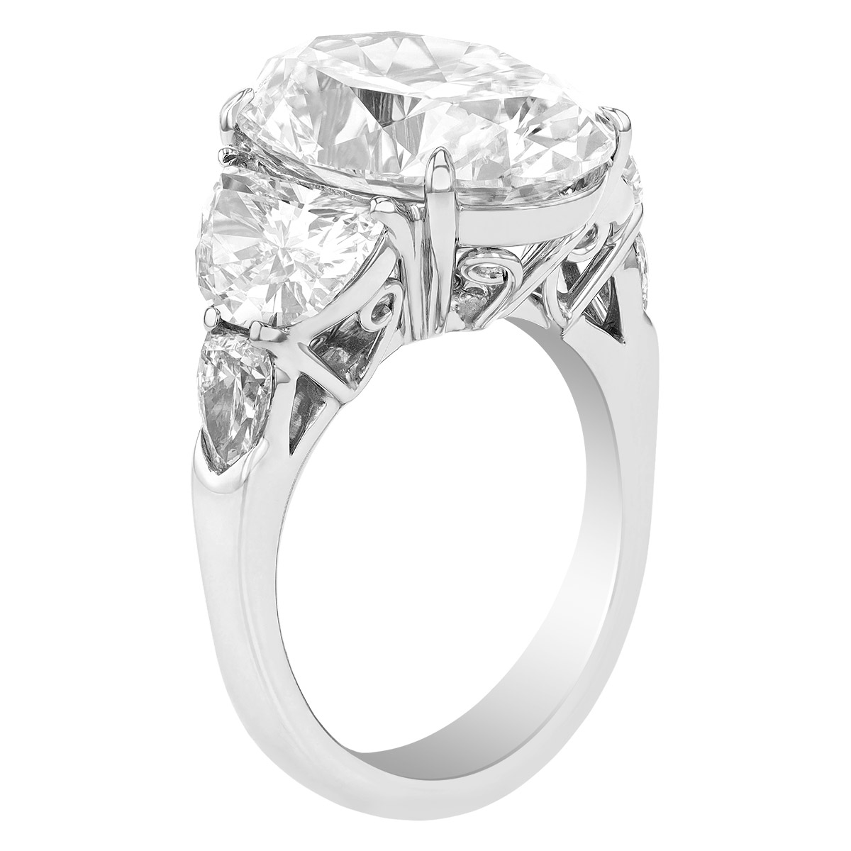 J.B. Star Oval Diamond Engagement Ring with Half Moon & Shield Cut Side Stones in Platinum