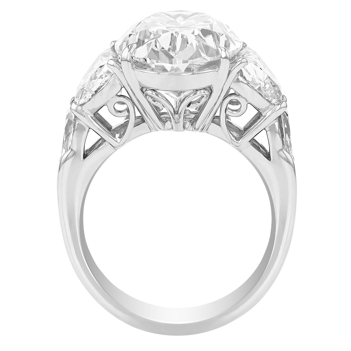 J.B. Star Oval Diamond Engagement Ring with Half Moon & Shield Cut Side Stones in Platinum