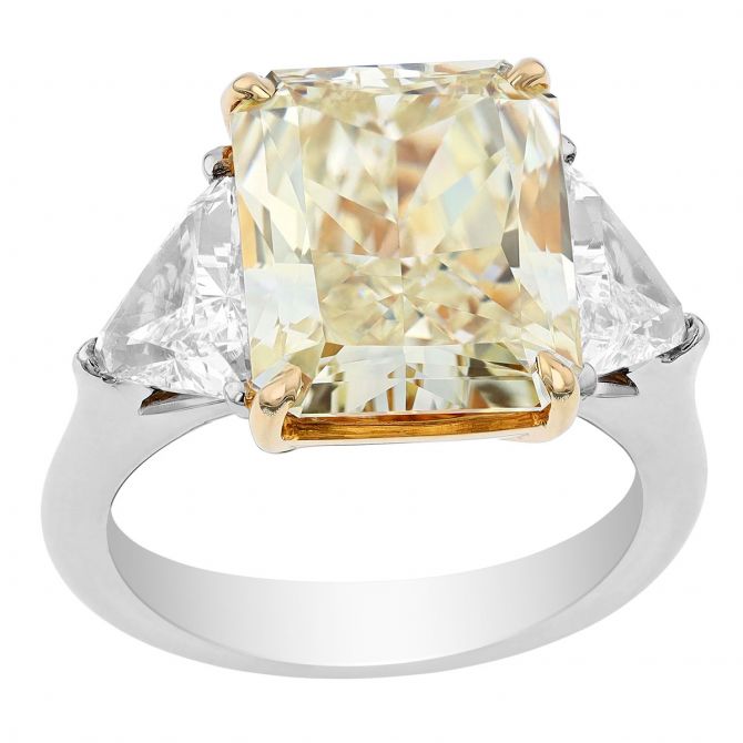 J.B. Star Radiant Fancy Light Yellow Diamond 3 Stone Engagement Ring in Platinum
