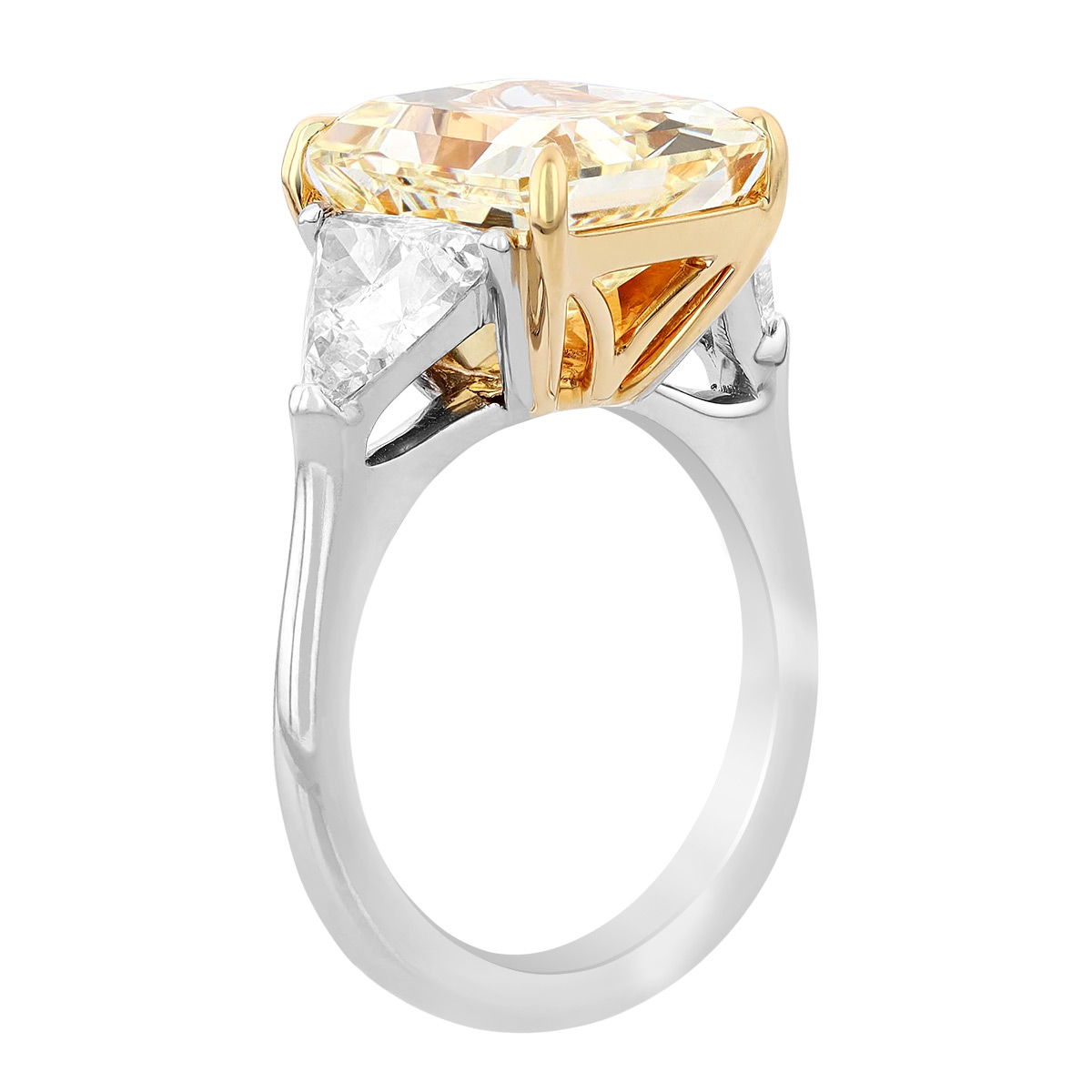 J.B. Star Radiant Fancy Light Yellow Diamond 3 Stone Engagement Ring in Platinum