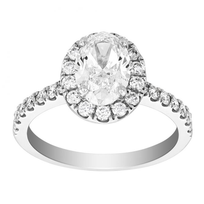 Oval Diamond Halo Engagement Ring in White Gold, 1.5 ct