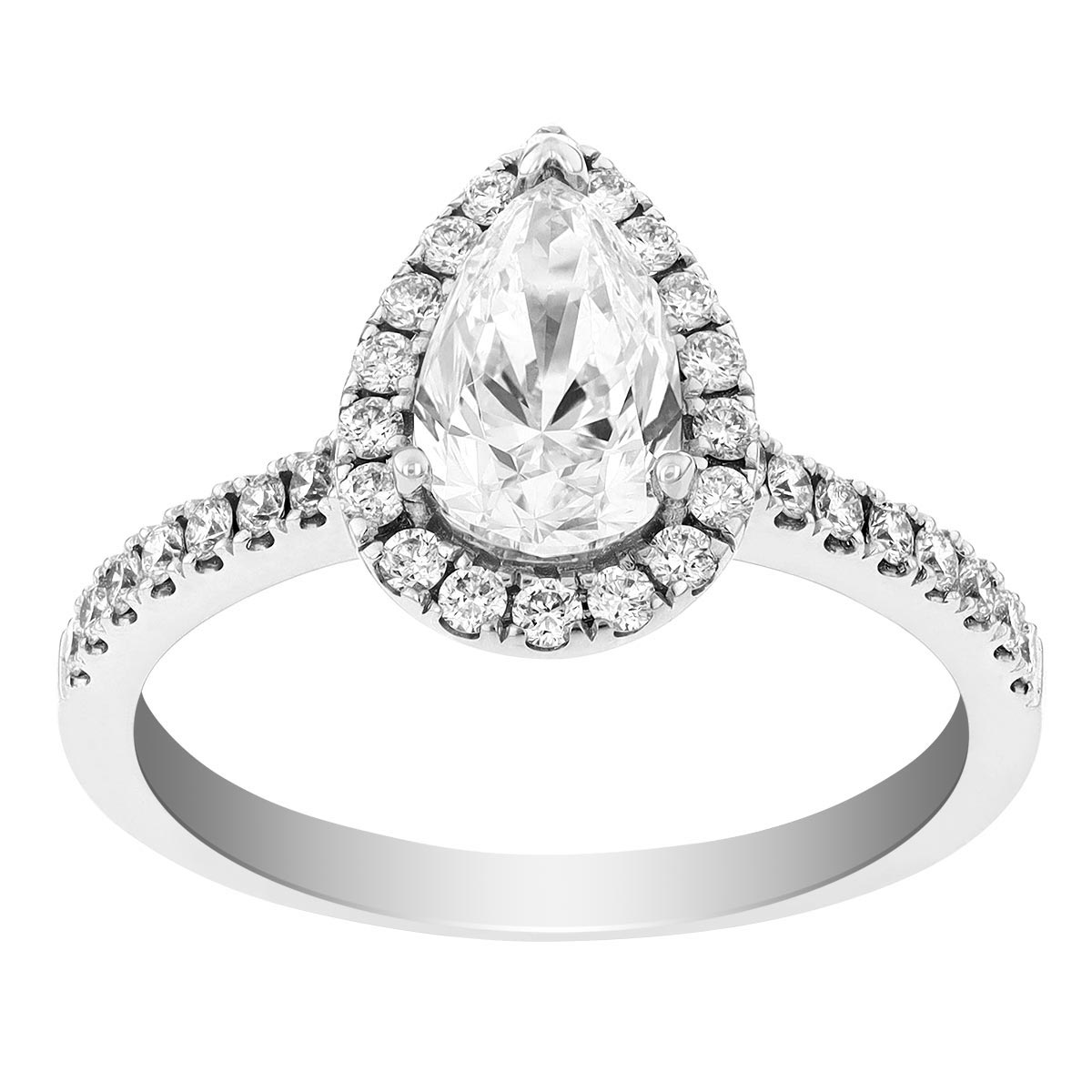 Pear Shaped Diamond Halo Engagement Ring in White Gold, 1.02 ct