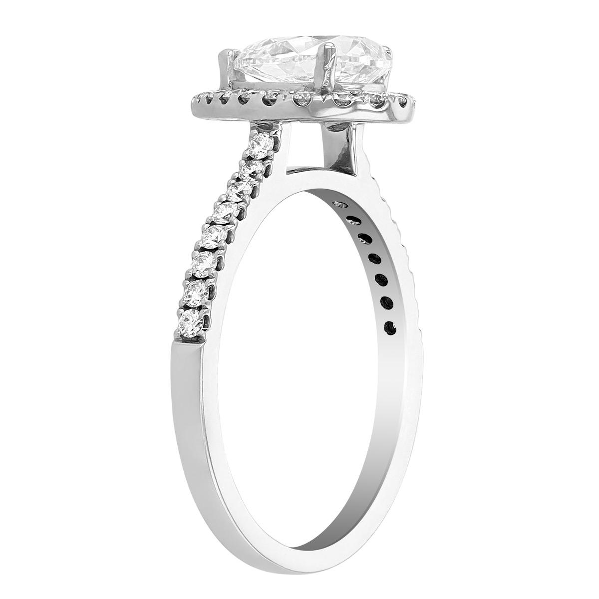 Pear Shaped Diamond Halo Engagement Ring in White Gold, 1.02 ct