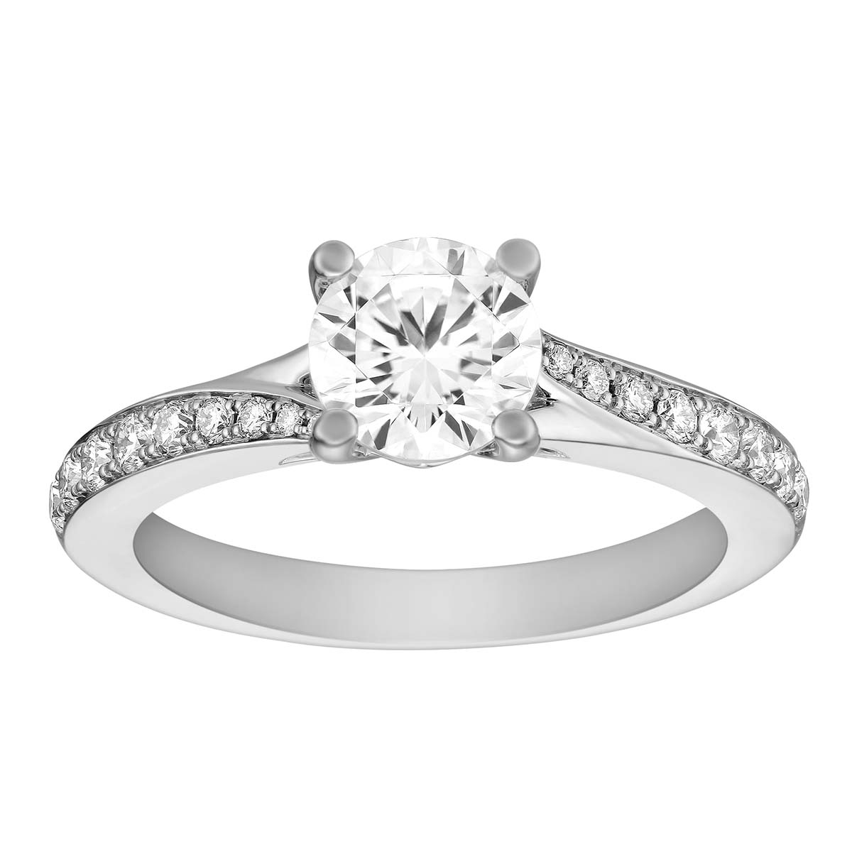 White Gold Diamond Engagement Ring with Diamond Bypass Shank, 0.74 ct