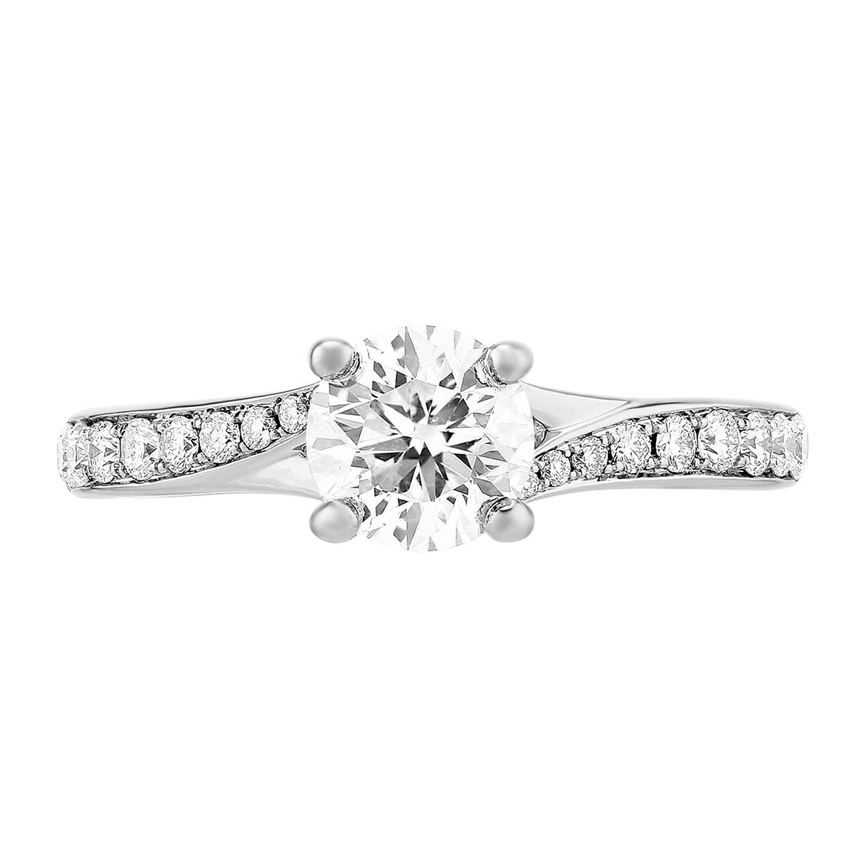 White Gold Diamond Engagement Ring with Diamond Bypass Shank, 0.74 ct