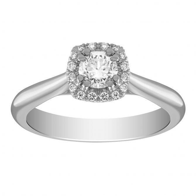 Diamond Engagement Ring with Cushion Halo in White Gold