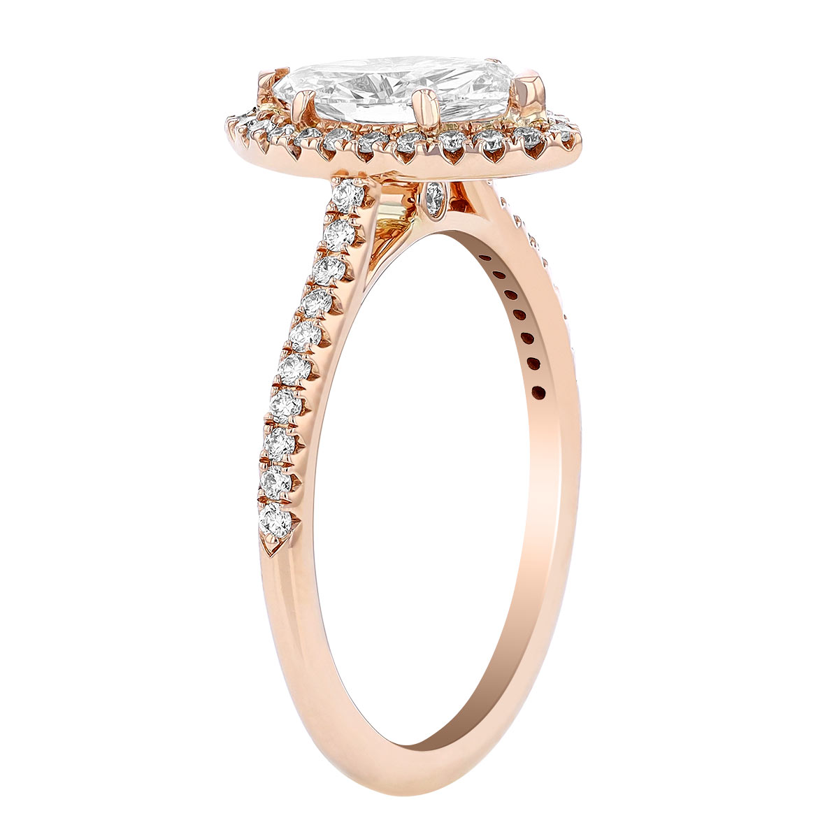 Marquise Diamond Halo Engagement Ring with Side Stones in Rose Gold
