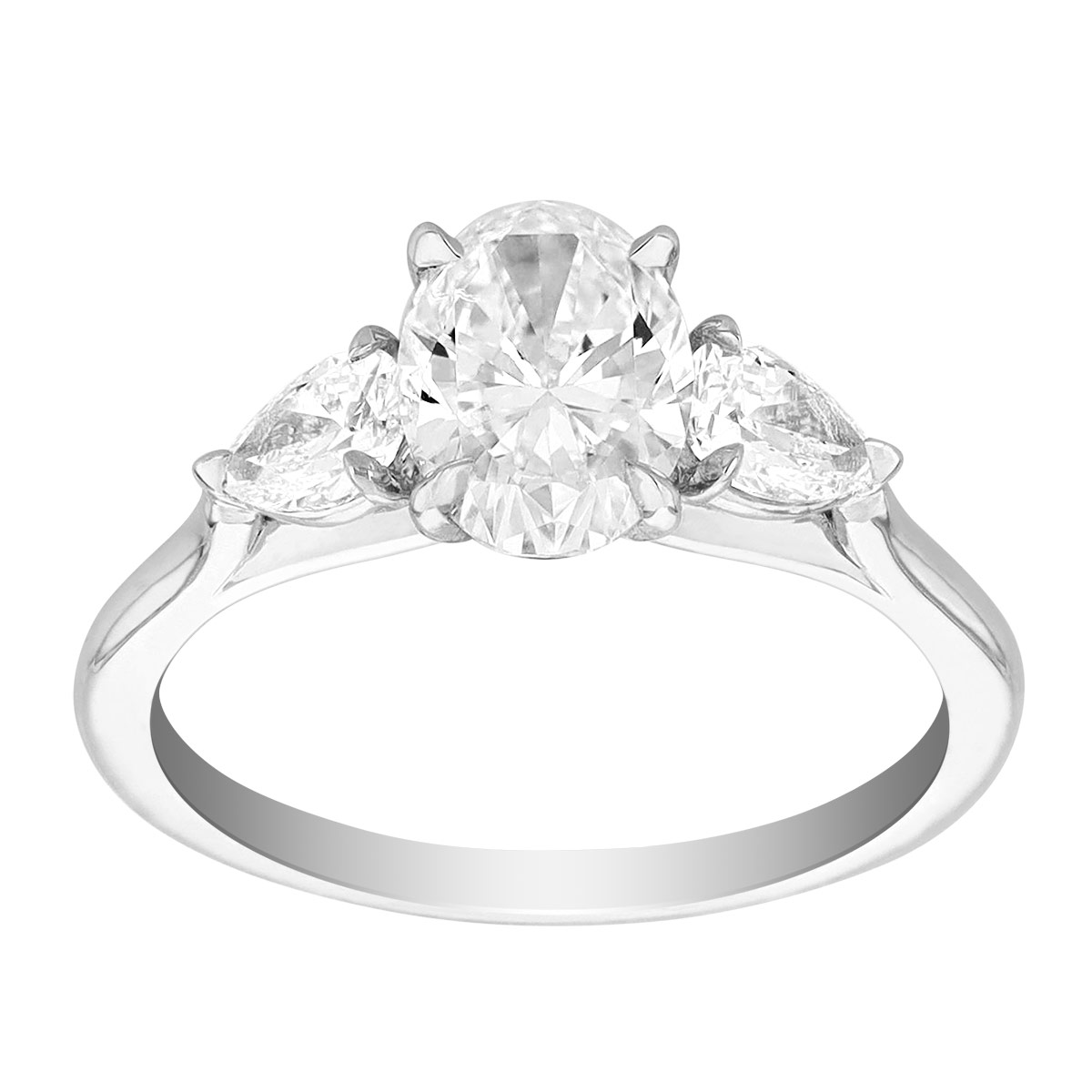 Oval & Pear Shaped Diamond 3 Stone Engagement Ring in White Gold