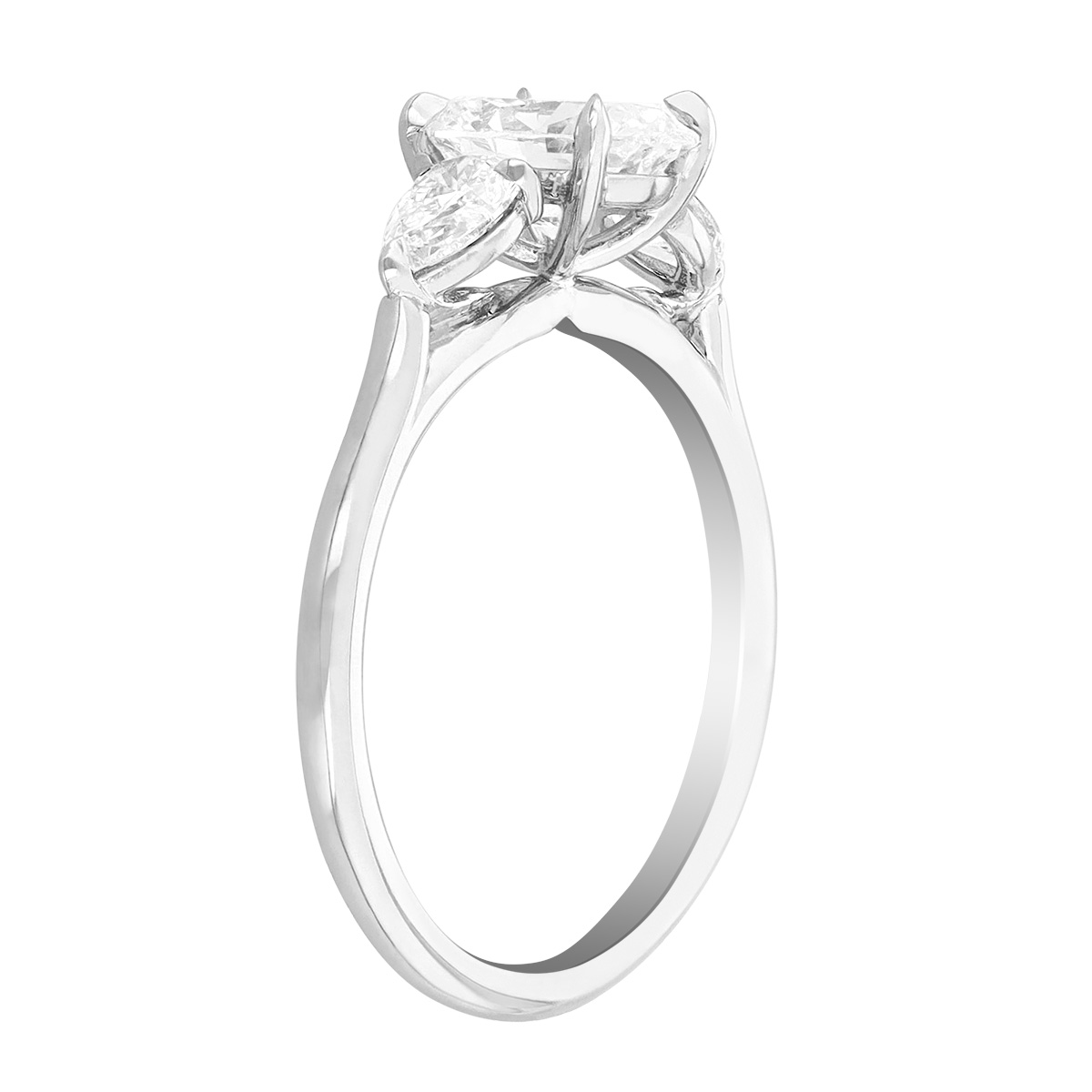 Oval & Pear Shaped Diamond 3 Stone Engagement Ring in White Gold