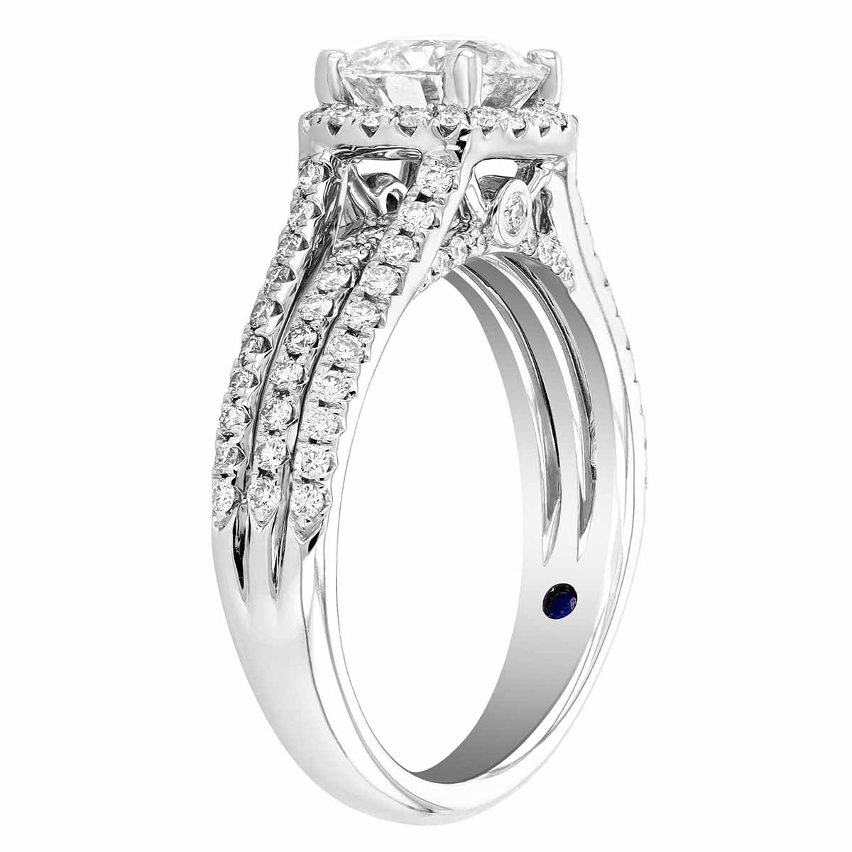 Diamond Engagement Ring with 3 Row Shank in White Gold