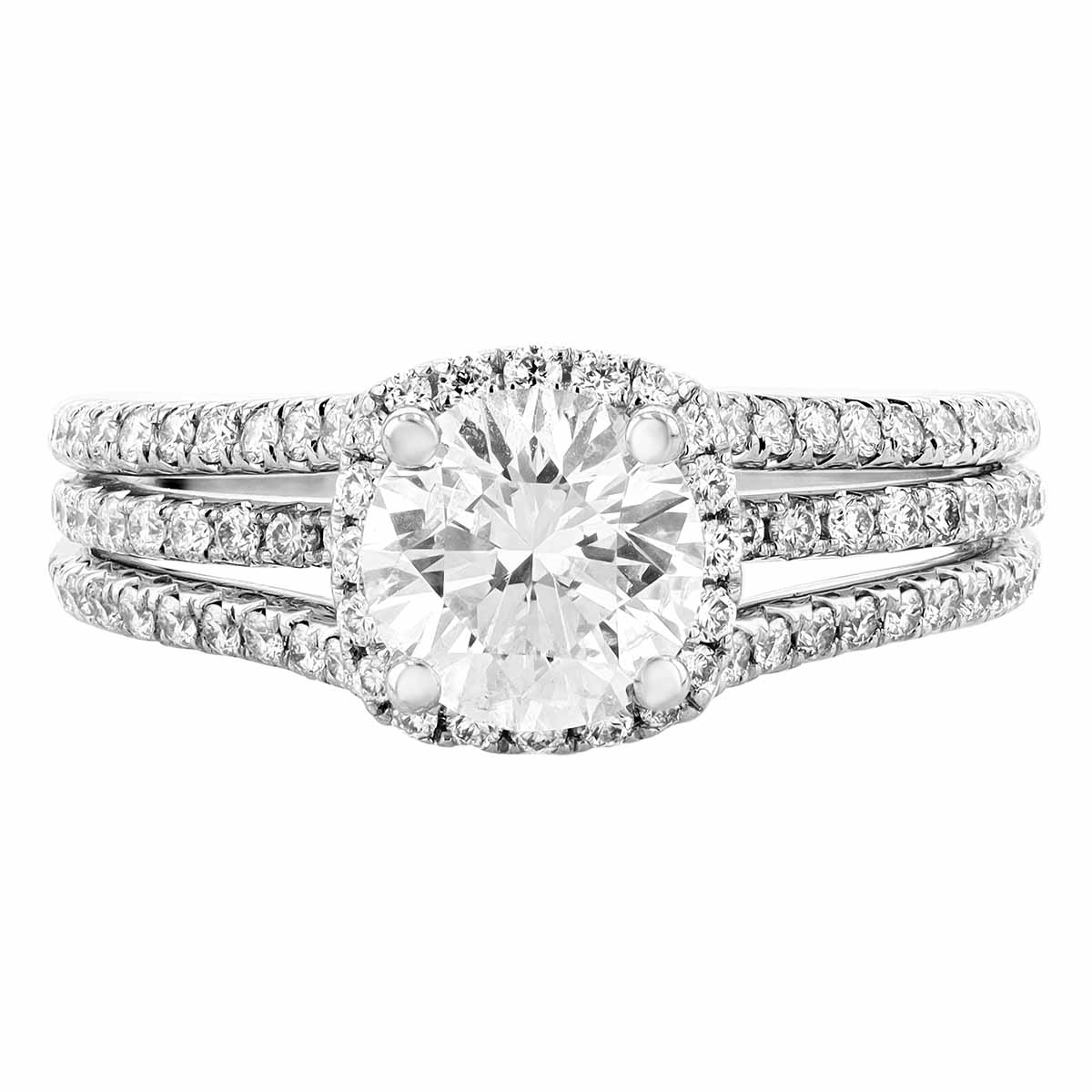 Diamond Engagement Ring with 3 Row Shank in White Gold