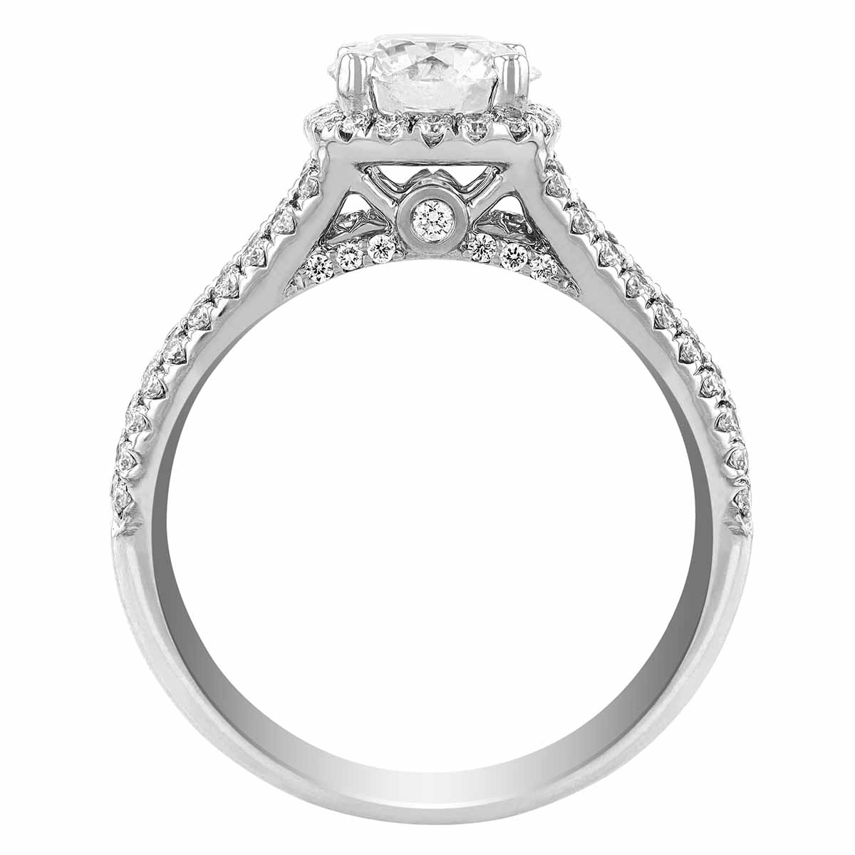 Diamond Engagement Ring with 3 Row Shank in White Gold