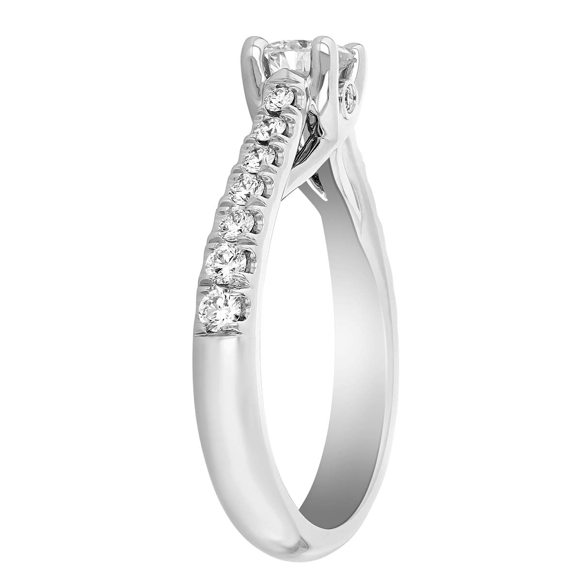 Diamond Cathedral Shank Engagement Ring in White Gold, 0.85 ct
