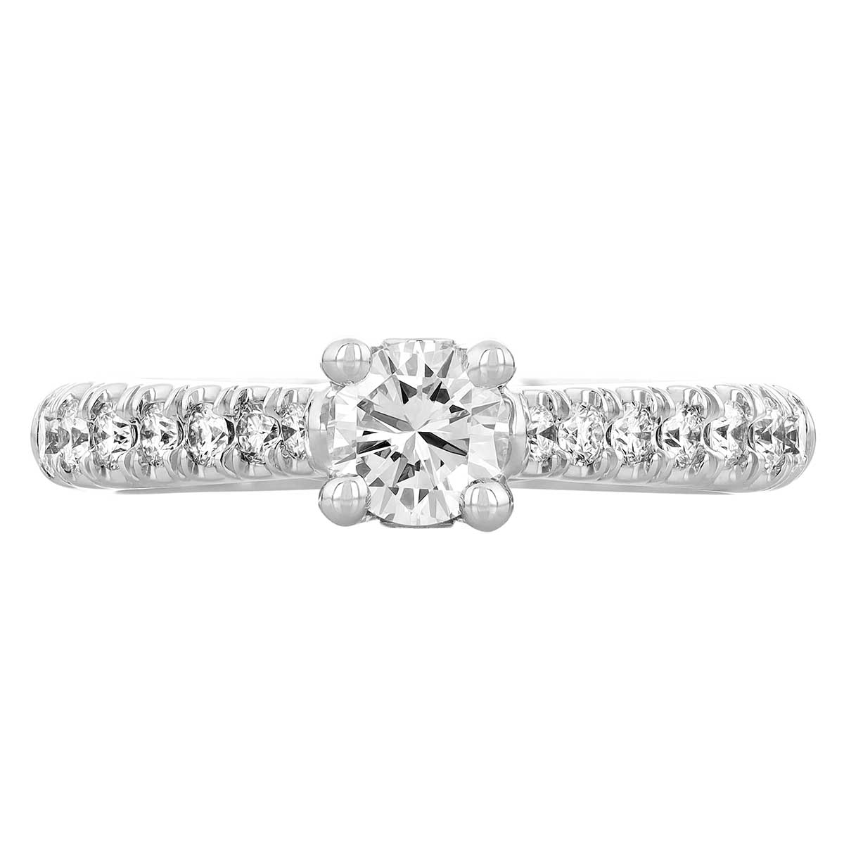 Diamond Cathedral Shank Engagement Ring in White Gold, 0.85 ct