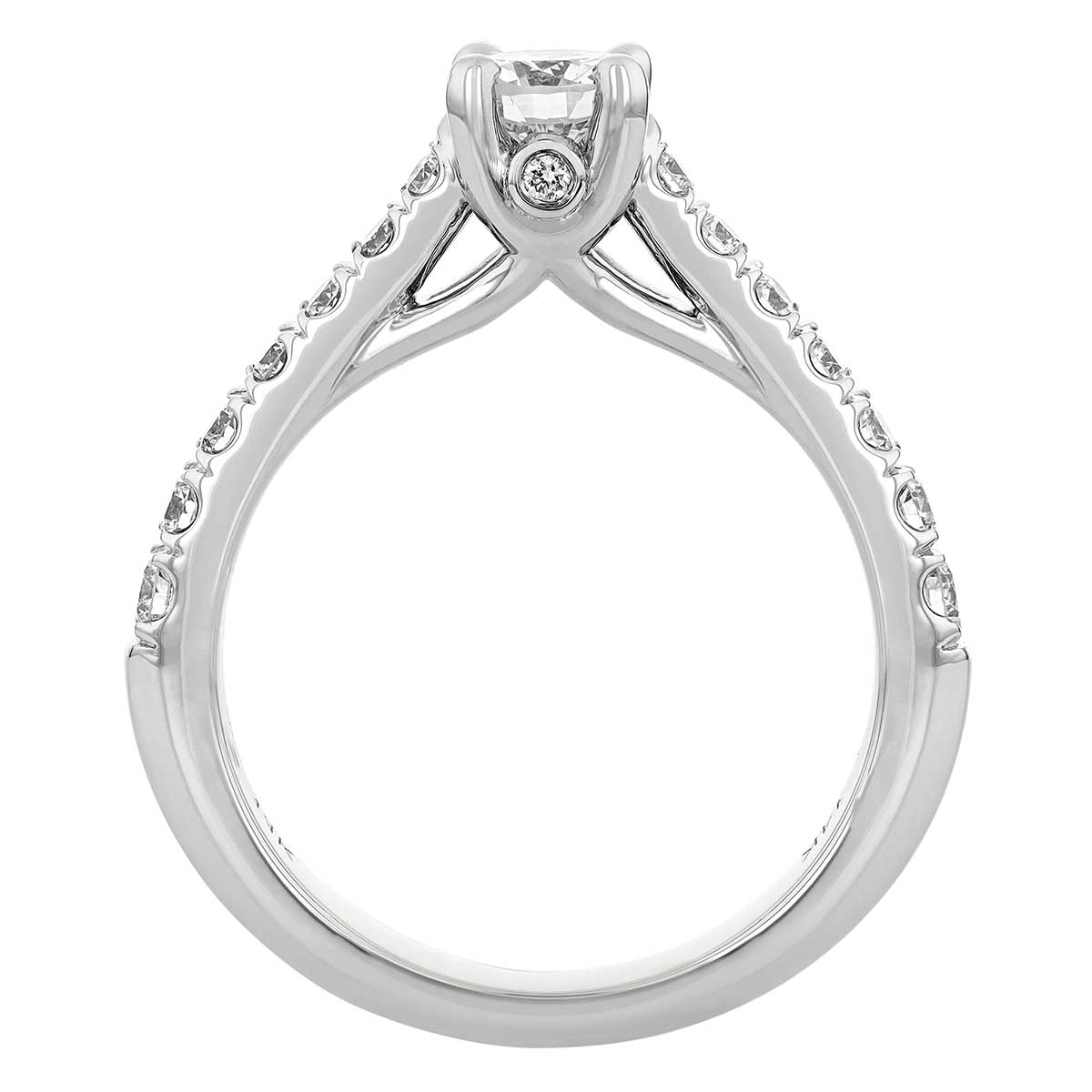 Diamond Cathedral Shank Engagement Ring in White Gold, 0.85 ct
