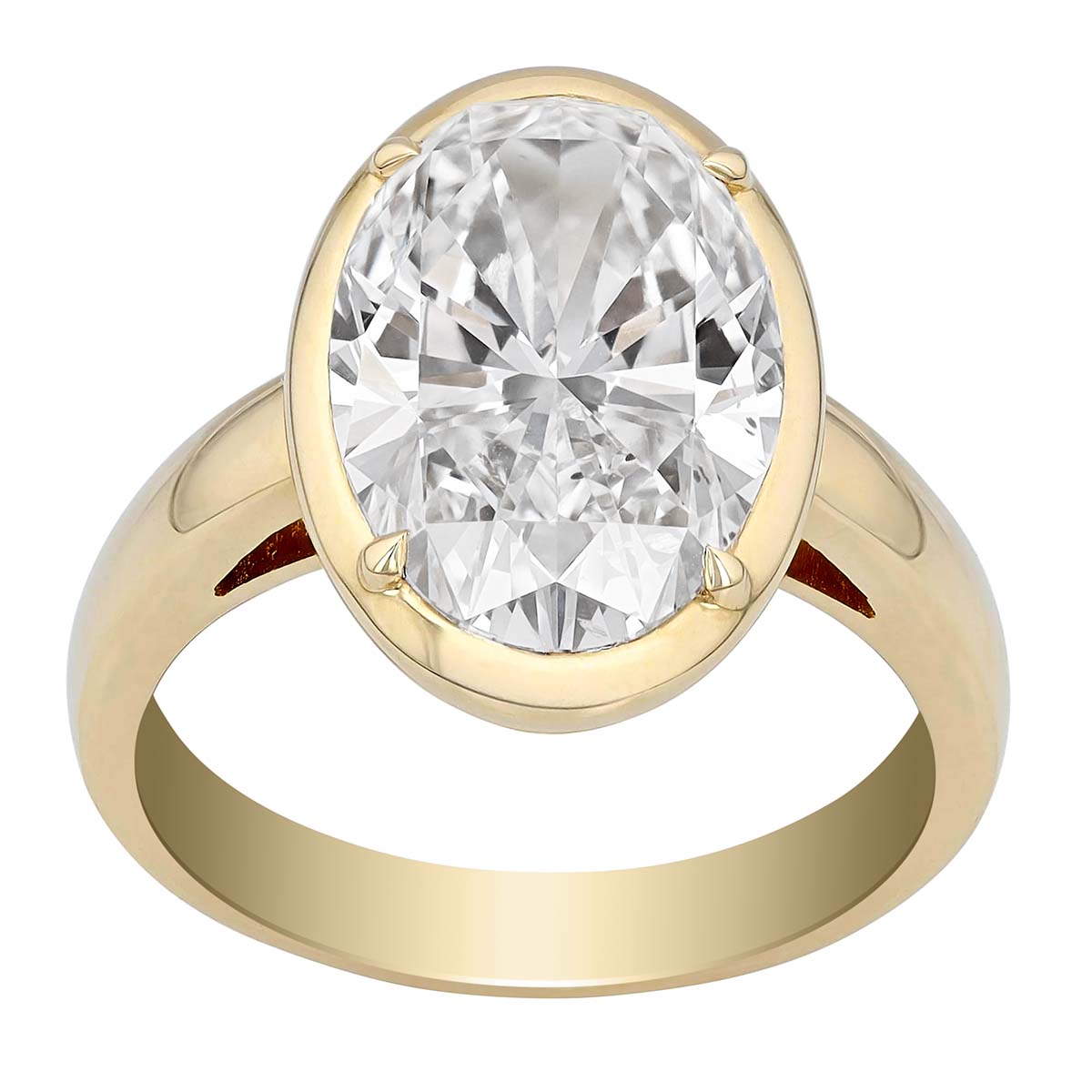 Rahaminov Oval Diamond Bezel Set Solitaire Ring in Yellow Gold