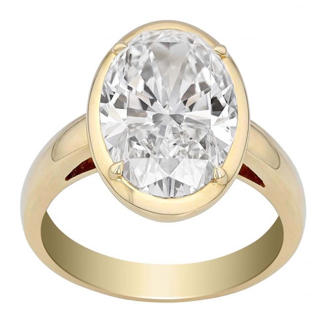 Rahaminov Oval Diamond Bezel Set Solitaire Ring in Yellow Gold